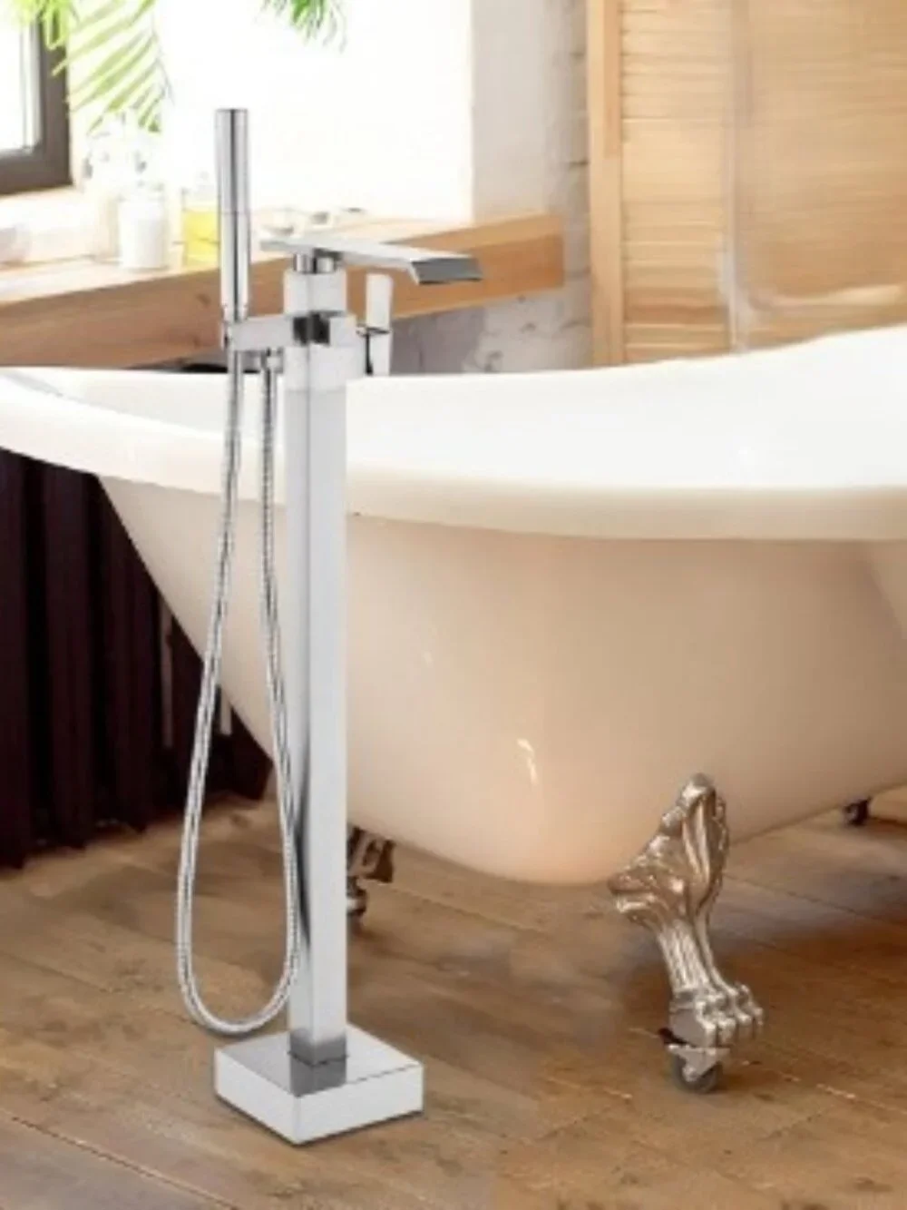NWT: Waterfall Free Standing Tub Faucet, Hand Sprayer - Floor Mount  (Chrome)